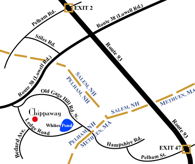 Map to Chippaway Art Glass in Pelham, NH