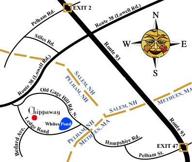 Map to Chippaway Art Glass in Pelham, NH