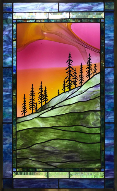 Evergreen Summer Sunset in Stained Glass by Chippaway Art Glass