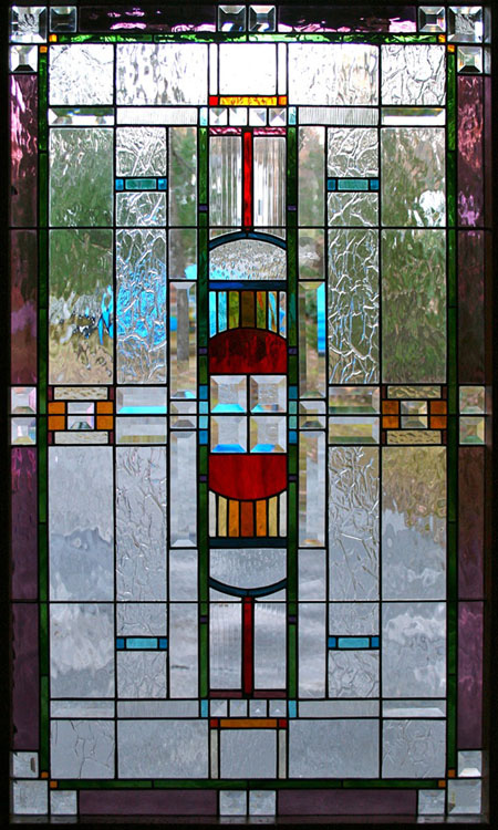 Modern Window with plum frame in stained glass