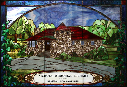 Nichols Memorial Library in stained glass by Chippaway Art Glass