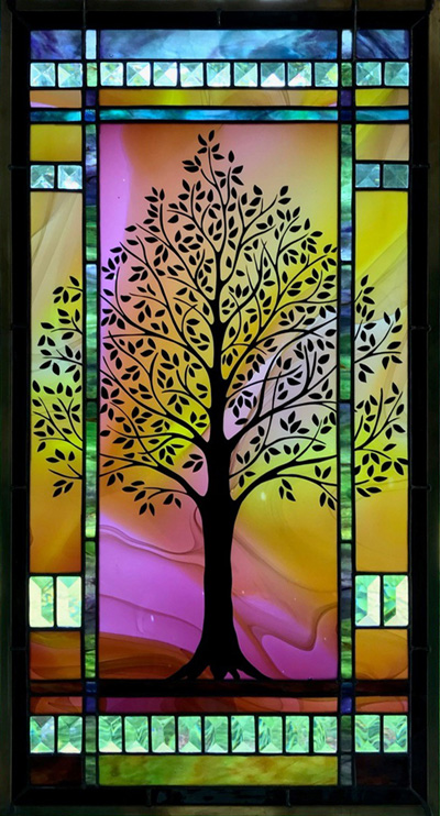 Sunset Tree Silhouette in Stained Glass by Chippaway Art Glass