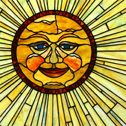 Golden Aztec Sun in Stained Glass by Chippaway Art Glass